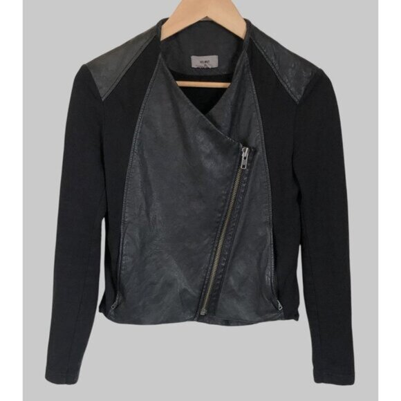$795 Helmut Lang Lamb Leather Moto Jacket Womens S Black Asymmetrical Zip Edgy - Picture 1 of 9